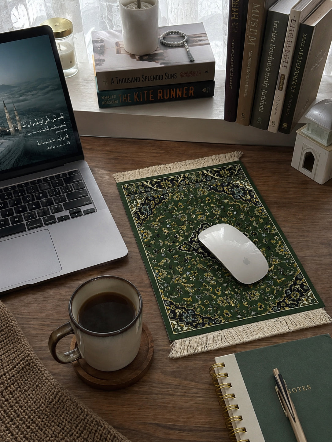 Rawdah Inspired Mini Mat & Mouse Pad – Madinah Floral Design | Islamic Desk Mat & Decorative Table Mat 18 × 26cm