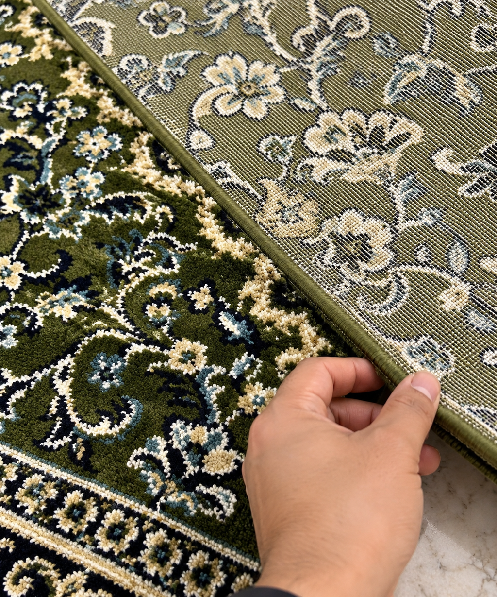 Underside of Rawdah prayer mat showing durable carpet backing
