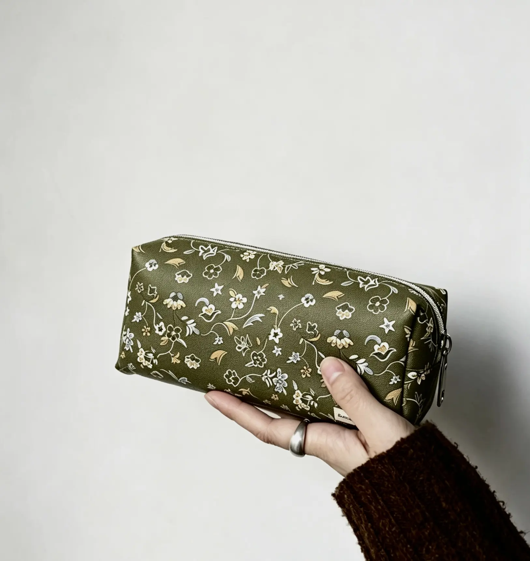 Rawdah inspired olive green floral Pencil case