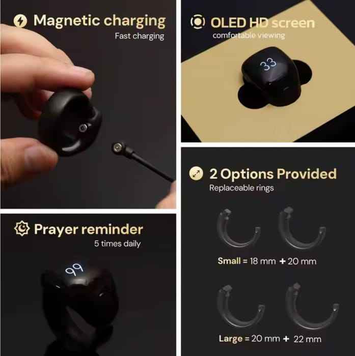 Itasbih Zikr Ring Salah Reminder recharchable - Zikr ring - Smart tasbih - Digital zikr - Dhikr counter - Islamic tech - Islamic Gift - Hajj/Umrah Gifts - Ramadan/Eid Gift