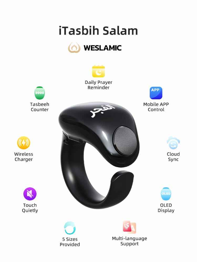 Itasbih Zikr Ring Salah Reminder recharchable - Zikr ring - Smart tasbih - Digital zikr - Dhikr counter - Islamic tech - Islamic Gift - Hajj/Umrah Gifts - Ramadan/Eid Gift