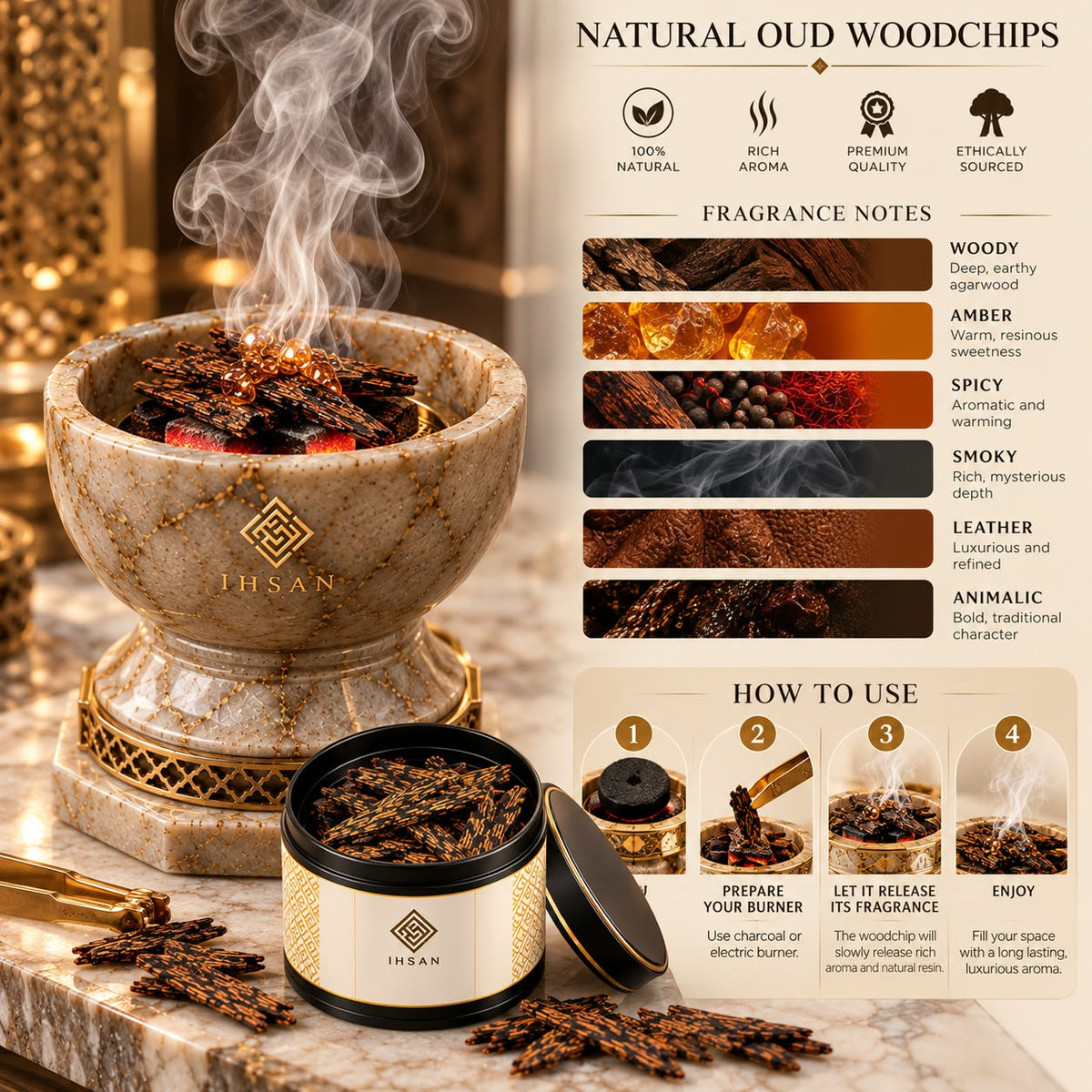 Merauke Oud Woodchips 15g – 100% Natural Agarwood | Pure Resin-Rich Oud in Black Presentation Tin
