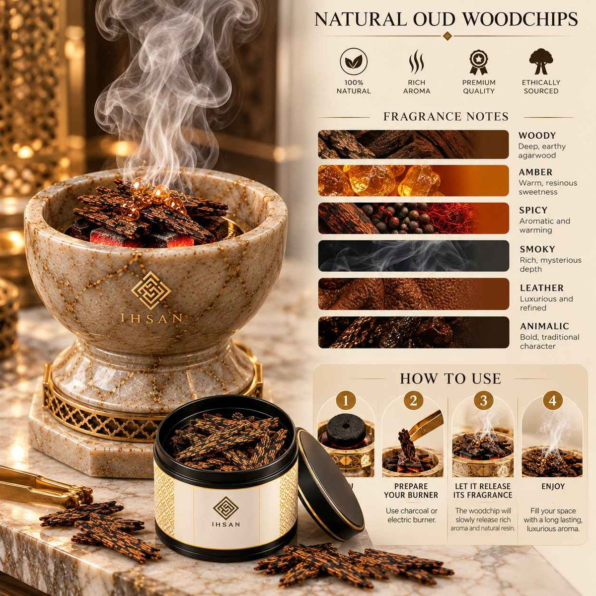 Tiger Oud Woodchips 15g – Borneo Agarwood | 100% Natural Resin-Rich Oud in Black Presentation Tin