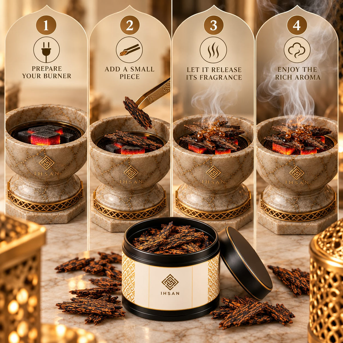 Kalimantan Oud Woodchips 15g – 100% Natural Agarwood | Pure Resin-Rich Oud in Black Presentation Tin