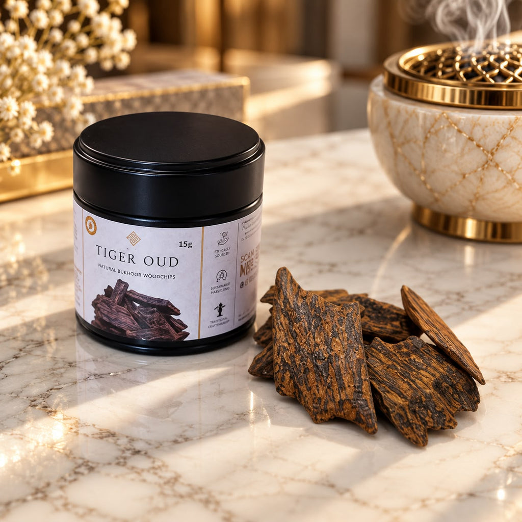Tiger Oud Woodchips 15g – Borneo Agarwood | 100% Natural Resin-Rich Oud in Black Presentation Tin