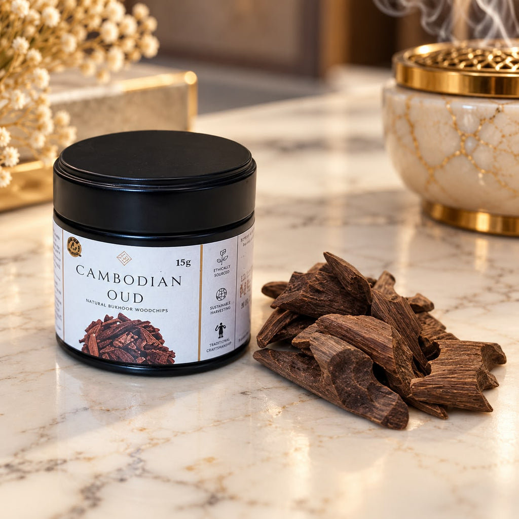 Cambodian Oud Woodchips 15g – 100% Natural Agarwood | Pure Resin-Rich Oud in Black Presentation Tin