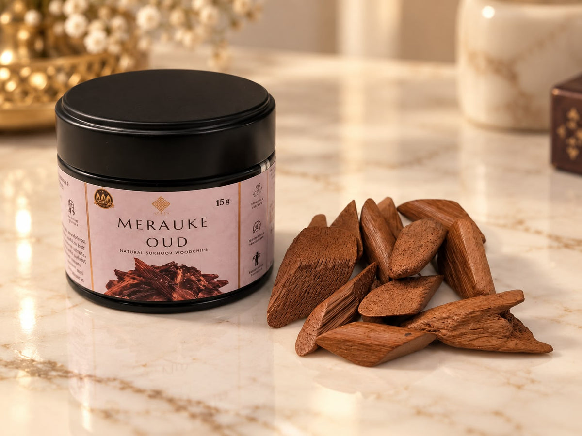 Merauke Oud Woodchips 15g – 100% Natural Agarwood | Pure Resin-Rich Oud in Black Presentation Tin