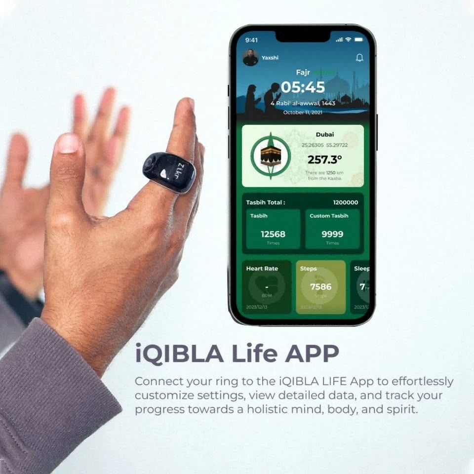 iQibla JOOD J01 smart ring with app connectivity and Salah reminder features