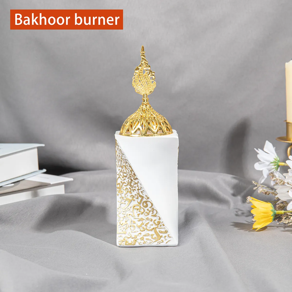 Premium Arabic Calligraphy Bukhoor Burner – Luxury Traditional Oud & Incense Burner | Black or White with Gold Lid