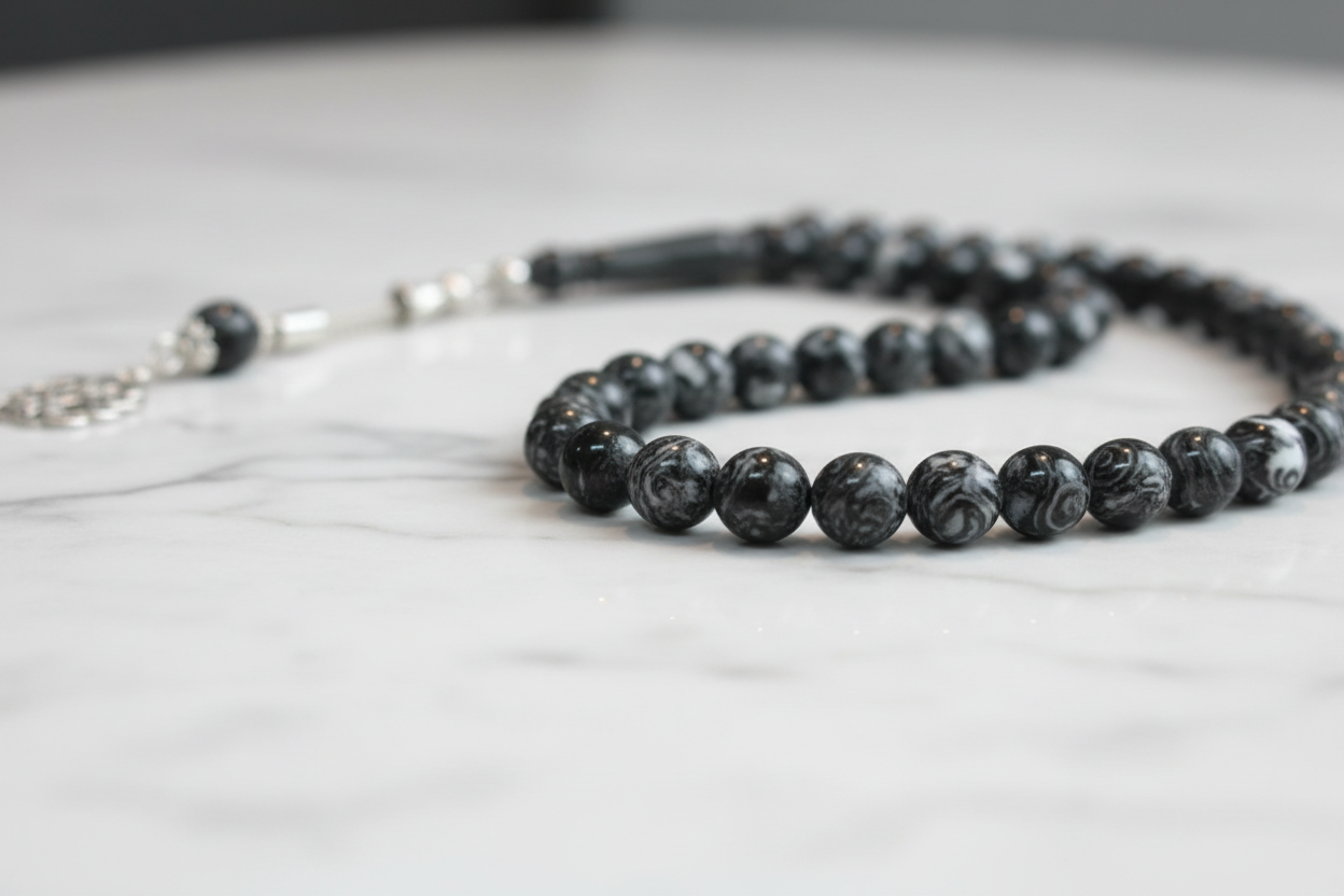 Black Marble Effect Tasbih 45pcs