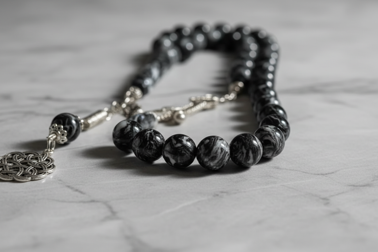 Black Marble Effect Tasbih 45pcs