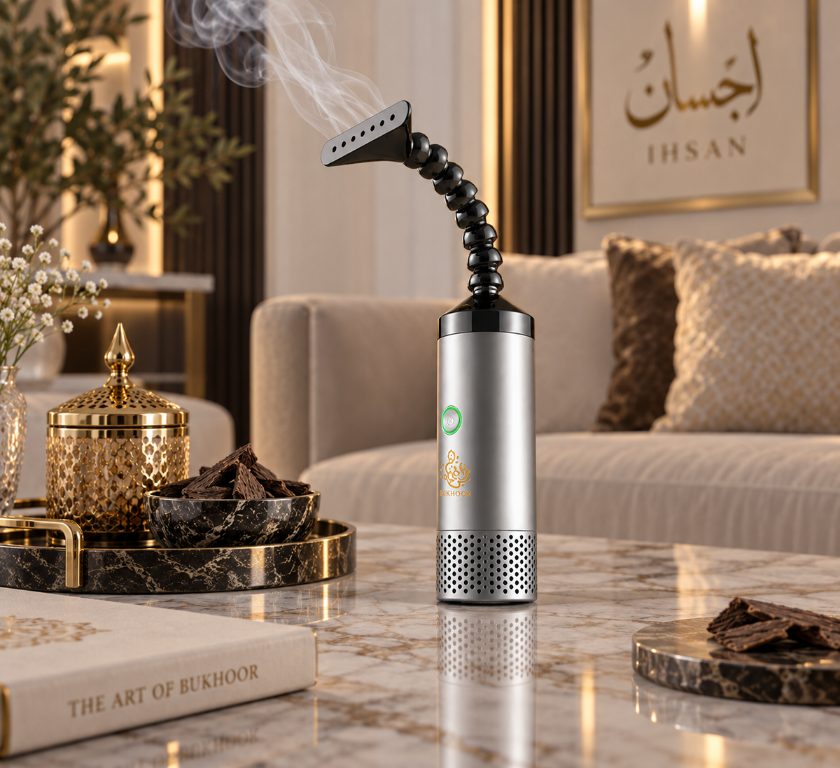 Portable Electric Bukhoor Burner Battery Operated Incense Burner with Flexible Smoke Pipe Clothes, Hair Beard & Home Fragrance