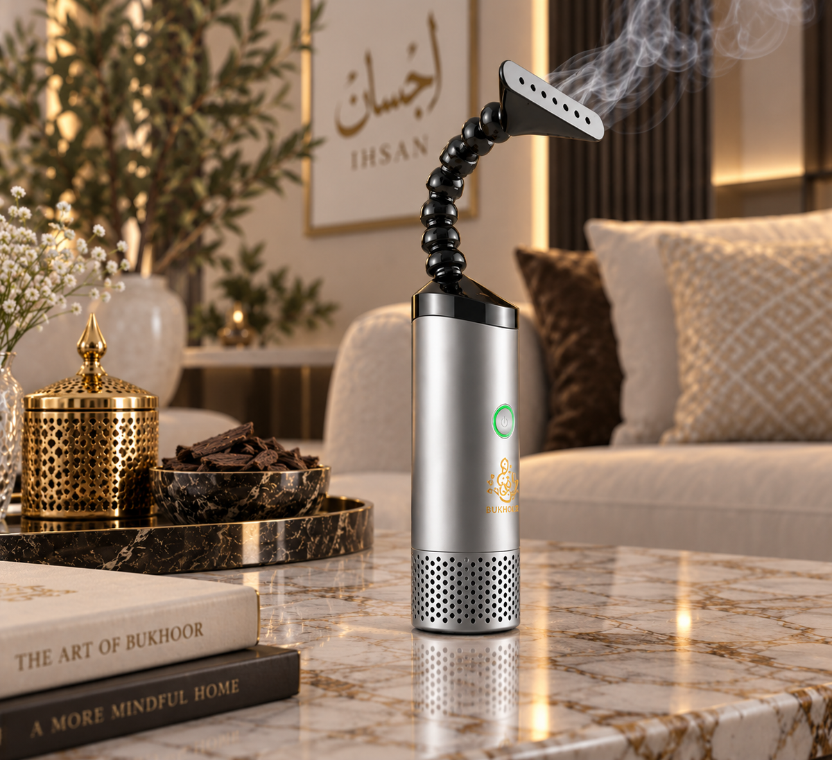 Portable Electric Bukhoor Burner Battery Operated Incense Burner with Flexible Smoke Pipe Clothes, Hair Beard & Home Fragrance