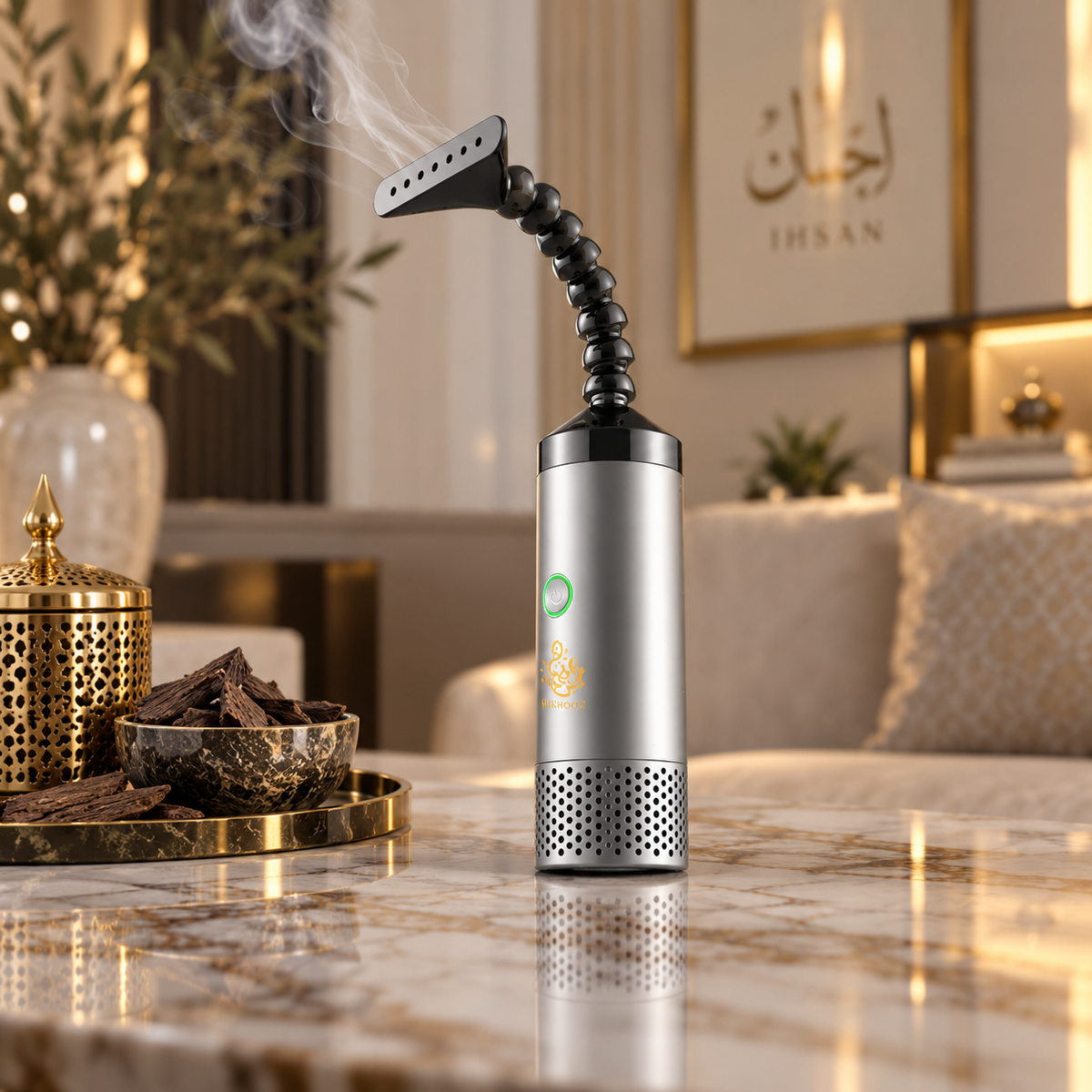 Portable Electric Bukhoor Burner Battery Operated Incense Burner with Flexible Smoke Pipe Clothes, Hair Beard & Home Fragrance