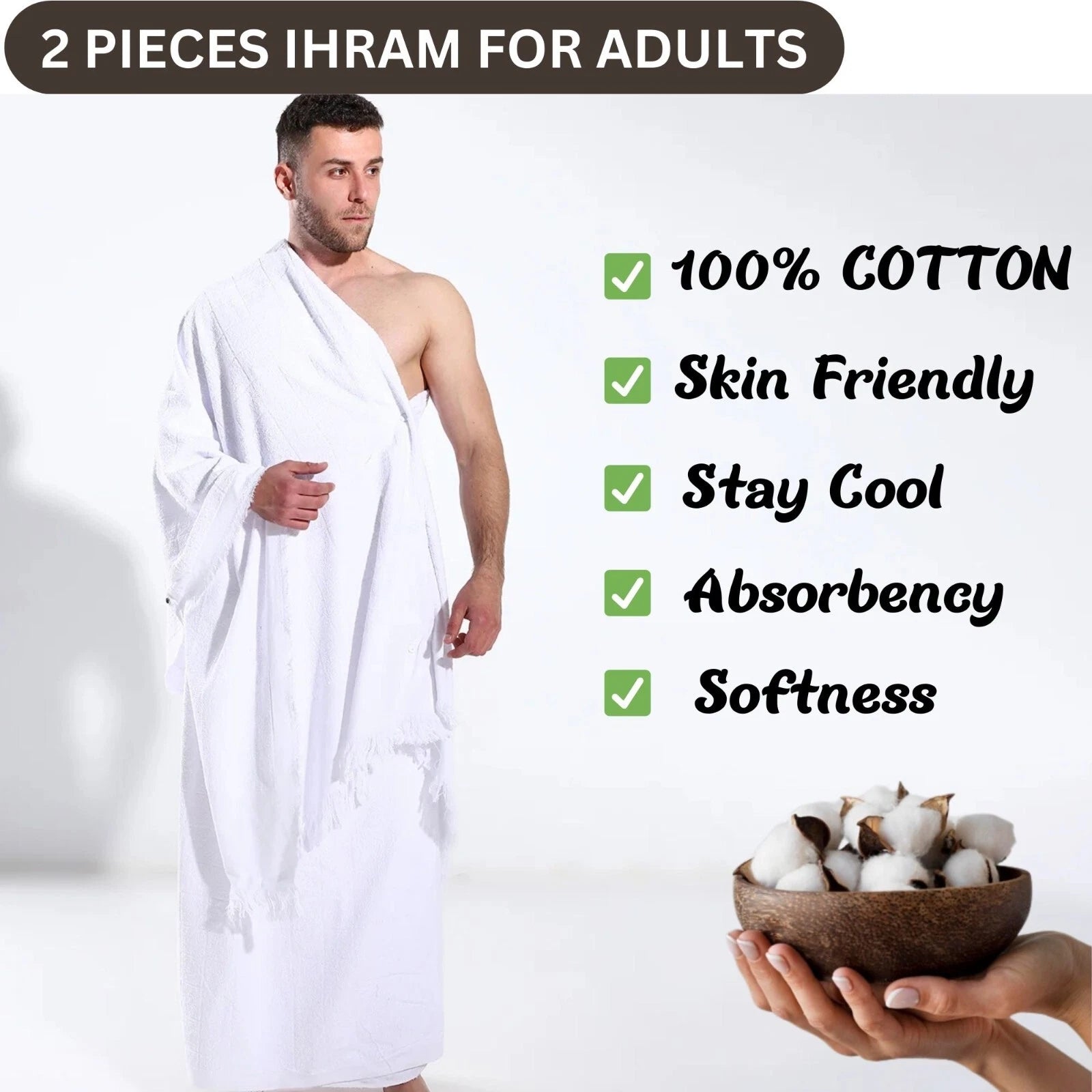 Bamboo Cotton Ihram Set (2 Pieces)  Premium Quality